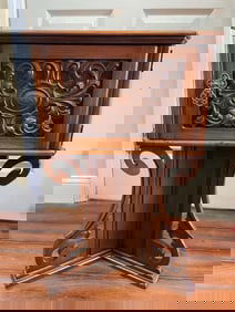 TIN LINED CARVED MAHOGANY CIGAR / TOBACCO HUMIDOR / STAND CABINET TABLE TRIANGULAR FORM   20th