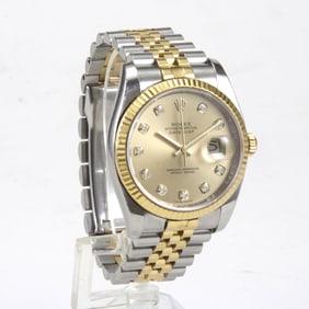 ROLEX DATEJUST 116233 18KT GOLD & SS ''SUNBURST CHAMPAGNE DIAL'' FACTORY DIAMONDS Ca. 2006