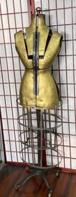 ANTIQUE DRESS FORM MANNEQUIN FLORAL RELIEF CAST IRON BASE, w/ WOOD CASTERS 60in. Ca. 1900