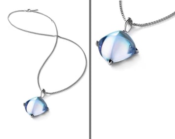 BACCARAT STERLING SILVER AND CRYSTAL MEDICIS AQUA MIRROR NECKLACE   The necklace decorated with a