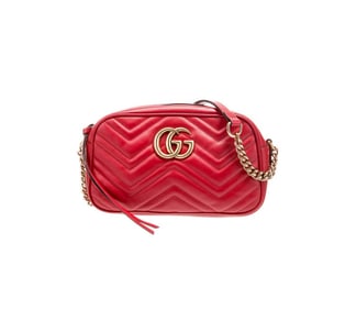 GUCCI GG MARMONT MATELASSE RED LEATHER SHOULDER BAG CROSS BODY w/ GOLD HARDWARE Serial Number: