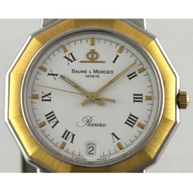 MENS TWO TONE 18K GOLD & STEEL BAUME MERCIER 5131.038 RIVIERA WATCH WHITE ROMAN DIAL Ref No.