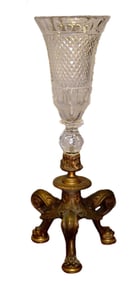19C CRYSTAL BRONZE WOLF MASK LION FEET CENTERPIECE VASE A massive 19th century Neoclassical