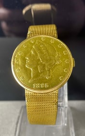 PIAGET 18K/22K GOLD $20 COIN MANUAL WIND MENS 35MM DRESS WATCH Dated 1895   A fine vintage 18K /