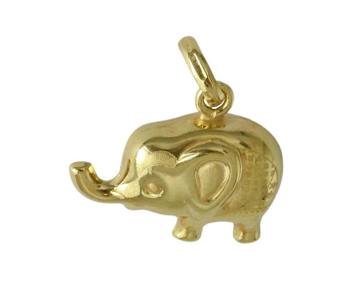 ITALIAN 18K YELLOW GOLD LUCKY TRUNK UP PUFFY ELEPHANT PENDANT CHARM Marked '750', has great lines