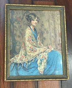 LOVELY ALICE BLUE GOWN PARCEL GILT FRAMED PRINT CIRCA 1900 Lovely Alice Blue Gown Parcel Gilt
