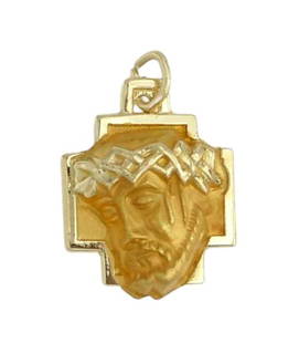 3-D 14K GOLD MINI CROWN OF THORNS CHRIST HEAD PENDANT CHARM   With nice polished and satin finish.: 3-D 14K GOLD MINI CROWN OF THORNS CHRIST HEAD PENDANT CHARMWith nice polished and satin finish. DETAILS: - MARKED: 14K - SIZE: 1/2 In. Height  - WEIGHT: 1.0 Grams. -NOTE: Wide Bale Loop: Fits upto 5mm