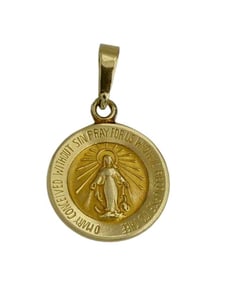 14K GOLD MARY CONCEIVED WITHOUT SIN PRAY FOR US MIRACULOUS MEDAL PENDANT   Marked, '14K' reads, 'O