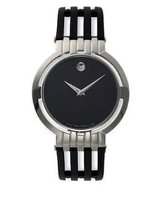 MENS MOVADO ESPERANZA STATEMENT WATCH 0605285 STAINLESS STEEL AND LEATHER SWISS QUARTZ    With a