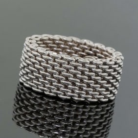 TIFFANY & Co. SOMERSET 10MM WIDE BAND MESH WEAVE CHAIN RING  Tiffany & Co. Somerset 10MM Wide Band
