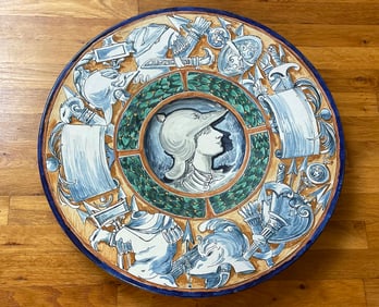 HAND PAINTED SPARTAN WARRIOR PORCELAIN WALL CHARGER, Ca. 1900   Hand Painted ''SPARTAN WARRIOR''