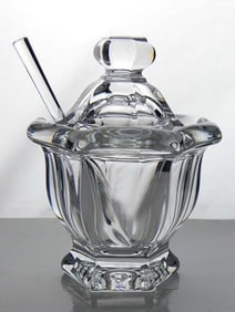 BACCARAT FRANCE CRYSTAL MISSOURI MUSTARD JAR w/ SPOON, FRENCH ART GLASS   Hand made in France, the