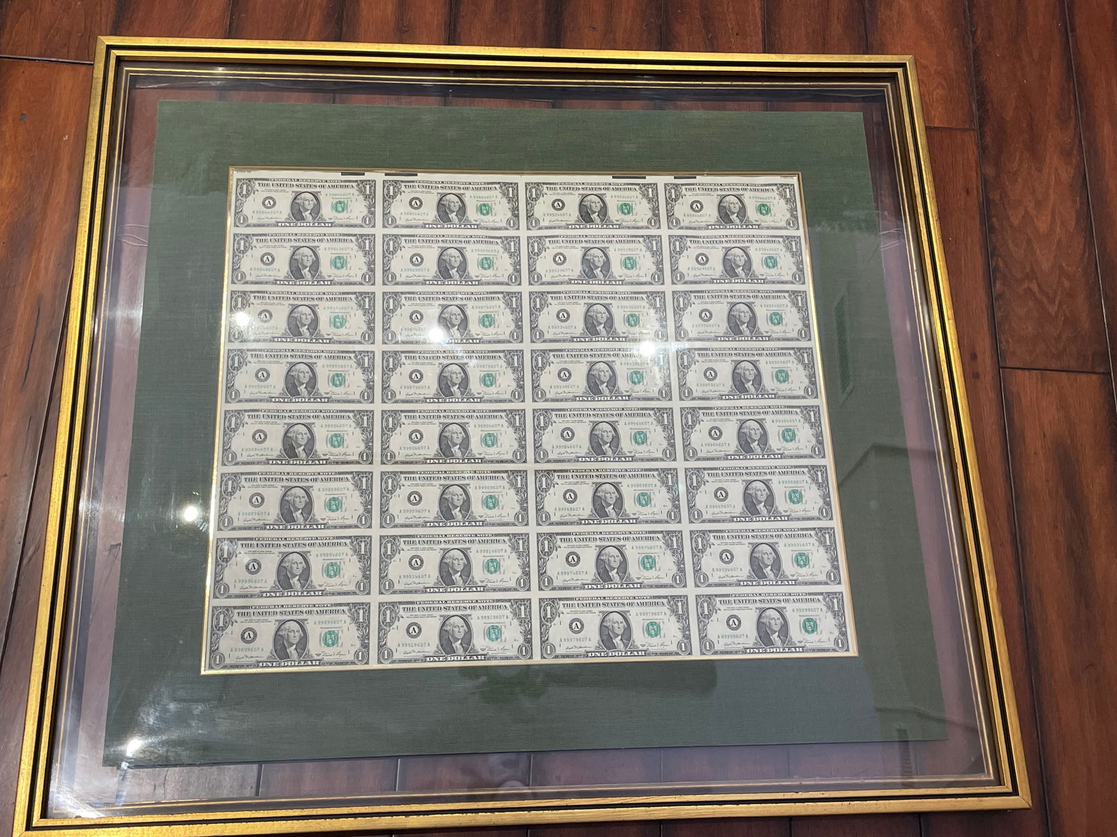 1981 UNCUT SHEET $1 ONE DOLLAR BILL, PROFESSIONALLY MATTED & FRAMED   Professionally Matted & (1 of 7)