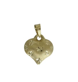 14KT GOLD SATIN FINISH STAR BURST DIAMOND CUT PUFFY HEART PENDANT CHARM   An Outstanding Vintage