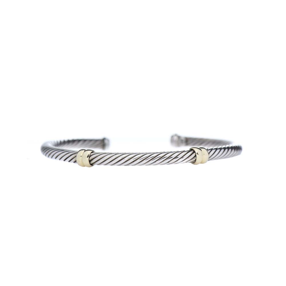 DAVID YURMAN STERLING SILVER 18K YELLOW GOLD 4mm DOUBLE STATION CABLE BRACELET   Marked, ''(C) D.Y. (1 of 5)