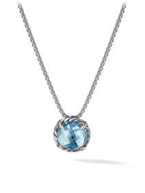 DAVID YURMAN BLUE TOPAZ SILVER CHATELAINE PENDANT BOX LINK NECKLACE    Blue Topaz & Sterling Silver