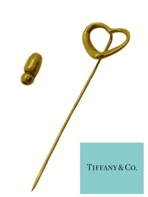TIFFANY ELSA PERETTI 18K GOLD OPEN HEART STICK PIN w BOX   An outstanding vintage Authentic