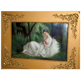 HUTSCHENREUTHER PLAQUE RECLINING GIRL VIENNA AUSTRIA   Depicting a Reclining Girl Pondering In The