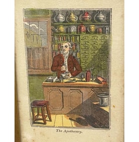 THE APOTHECARY HAND COLORED MEZZOTINT PRINT GREAT GIFT FOR PHARMACIST, Circa 1890  DETAILS:   -