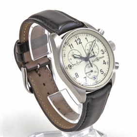 BELL & ROSS STAINLESS STEEL 120 CHRONOGRAPH QUARTZ MENS 39MM CREAM DIAL WATCH