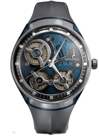 MENS ACCUTRON 45mm. ELECTROSTATIC DNA 2ES8A004 WATCH BLUE over GRAY 2020 OPEN FACE SPACEVIEW w/ Box