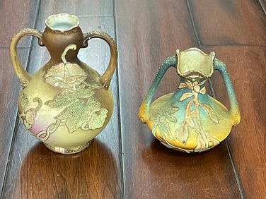Two (2) NIPPON 'CORALENE' BLOWN-OUT 2 HANDELED PORCELAIN VASES   Early 20th century, Ca. 1915-1920