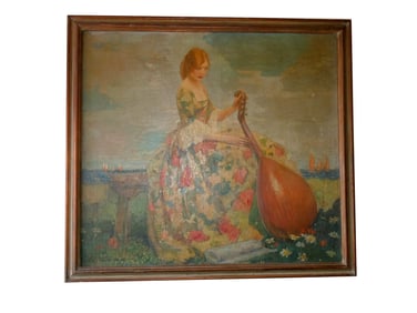 ETTORE CASER THE LUTE PLAYER OIL PAINTING YOUNG GIRL   DETAILS:   - ARTIST: Ettore Caser  - BIRTH: