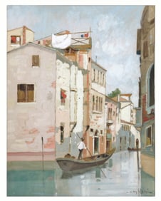 LUIGI CAGLIANI ITALIAN (1910 - 1987) VENICE CANAL OIL PAINTING