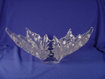 LALIQUE FRANCE Lrg CHAMPS ELYSEES LEAF CENTERPIECE BOWL   Champs Elysees crystal bowl signed: LALIQUE FRANCE Lrg CHAMPS ELYSEES LEAF CENTERPIECE BOWLChamps Elysees crystal bowl signed Lalique (R) France. Designed by Marc Lalique in 1951 and inspired by the leaves on the rows of trees lining th