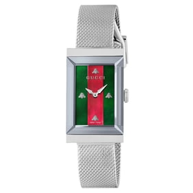 GUCCI G-FRAME BEE MOTIF GREEN & RED DIAL 147.4 LADIES WATCH, STAINLESS STEEL RECTANGLE DIAL   This