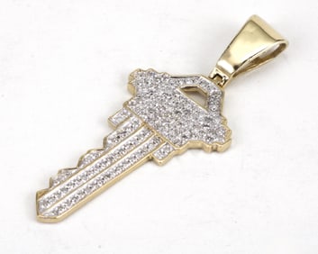 10K YELLOW GOLD 0.75 CT DIAMOND HOUSE KEY PENDANT CHARM   Unlock the door to a bright future with