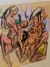 JOHN EDWARD COSTIGAN MOTHER CHILDREN MIX MEDIA PAINTING  - AFFILIATION:  American, 1888-1972   -