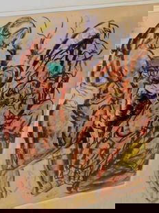 JOHN EDWARD COSTIGAN MOTHER CHILDREN MIX MEDIA PAINTING  - AFFILIATION:  American, 1888-1972   -: JOHN EDWARD COSTIGAN MOTHER CHILDREN MIX MEDIA PAINTING- AFFILIATION: American, 1888-1972 - TITLE: Mother and Children - SIGNED: J. E. Costigan & Costigan (signed twice) - MEDIUM: Mixed Media (Charcoa
