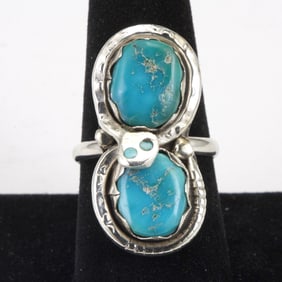 STERLING SILVER TURQUOISE NATIVE AMERICAN INFINITY SIZE 9.5 ZUNI SNAKE RING BY EFFIE CALAVAZA