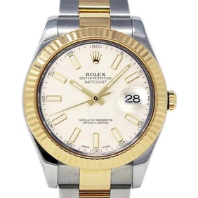 ROLEX DATEJUST 2 41MM 2 TONE 18K YELLOW GOLD WATCH 116333 FLUTED BEZEL IVORY DIAL (FULL SET) BOX &