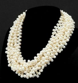 PALOMA PICASSO TIFFANY & CO. 8 STRAND PEARL & SILVER TORSADE CHOKER NECKLACE    A Fine Rare Vintage