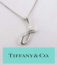 TIFFANY & CO. STERLING SILVER ELSA PERETTI LETTER J PENDANT NECKLACE w/ Box Pouch   Marked,