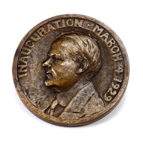 HIGH GRADE: 1929 HERBERT HOOVER: ''OFFICIAL INAUGURAL MEDAL'' BRONZE 70MM MINTAGE: 1012    Herbert