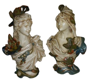 ROYAL DUX YOUNG MAIDEN NEOCLASSICAL FEMALE BUST STATUES  DETAILS:   - Size: 9.5 In. Length x 7 In.