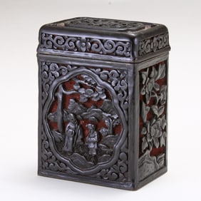 A LATE QING PERIOD CHINESE EXPORT BLACK & RED LACQUER CARD CASE AND COVER   RED AND BLACK LACQUER