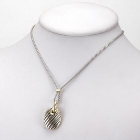 DAVID YURMAN TWO-TONE STERLING SILVER & 18K YELLOW GOLD SCULPTED CABLE PENDANT NECKLACE    Marked,