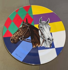 WEDGEWOOD ENGLAND FOR RALPH LAUREN JOCKEY SILK PORCELAIN EQUESTRIAN COLLECTOR PLATE, 1992 w/ BOX,