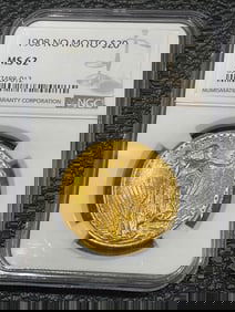 1908 NO MOTTO $20 (REGULAR STRIKE) SERIES: SAINT-GAUDENS $20 GOLD NGC MS62     - Other Notes: