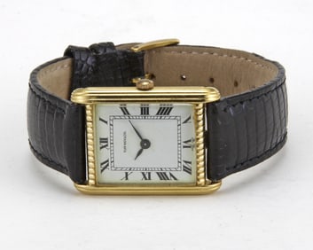 18K GOLD CHOPARD RETAILED BY TIFFANY & CO. SWISS 17J MANUAL WINDING MEN?S TANK WATCH 28.5 GRAMS