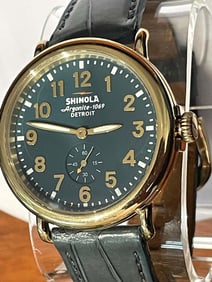 SHINOLA RUNWELL 41MM DEEP TEAL GREEN GOLD WATCH w MATCHING TEAL LEATHER BAND (RARE COLOR)    An