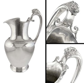 Attrib. To JOHN WENDT Sterling Silver Water Pitcher w/ Cast Lion Head Handle, New York, Ca 1865