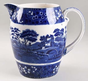 COPELAND SPODE 72 Oz. EARTHENWARE PITCHER TOWER BLUE 8 In., GADROON, ENGLAND Discontinued vintage