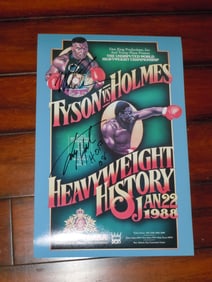 IRON MIKE TYSON & LARRY HOLMES HAND SIGNED 18X12 POSTER A hand Signed Iron Mike Tyson vs Larry