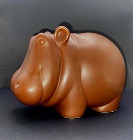 TIFFANY & CO CERAMIC HIPPO BANK FROM 1977, CHOCOLATE BROWN, HIPPOPOTAMUS PIGGY BANK A lovely