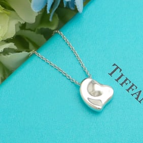 HEART PENDANT NECKLACE IN 925 STERLING SILVER w/ POUCH and BOX Tiffany & Co. Elsa Peretti Full